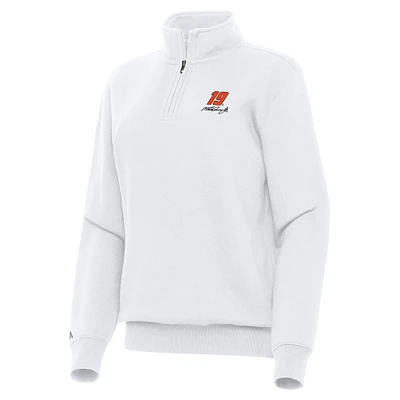 Women's Antigua  White Martin Truex Jr Victory Quarter-Zip Sweatshirt