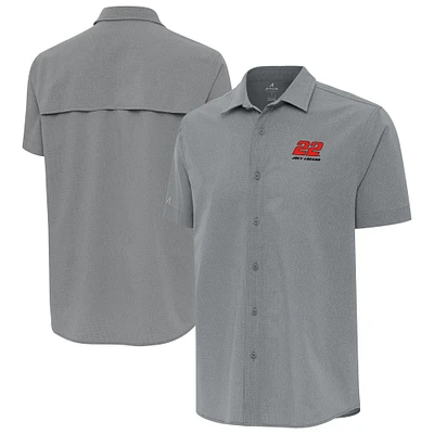 Men's Antigua  Gray Joey Logano Activate Woven Short Sleeve Button-Up Shirt