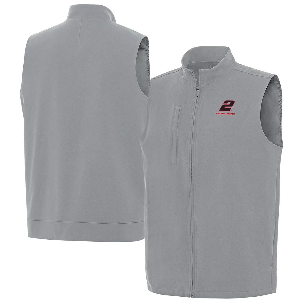 Men's Antigua Gray Austin Cindric Regard Full-Zip Vest