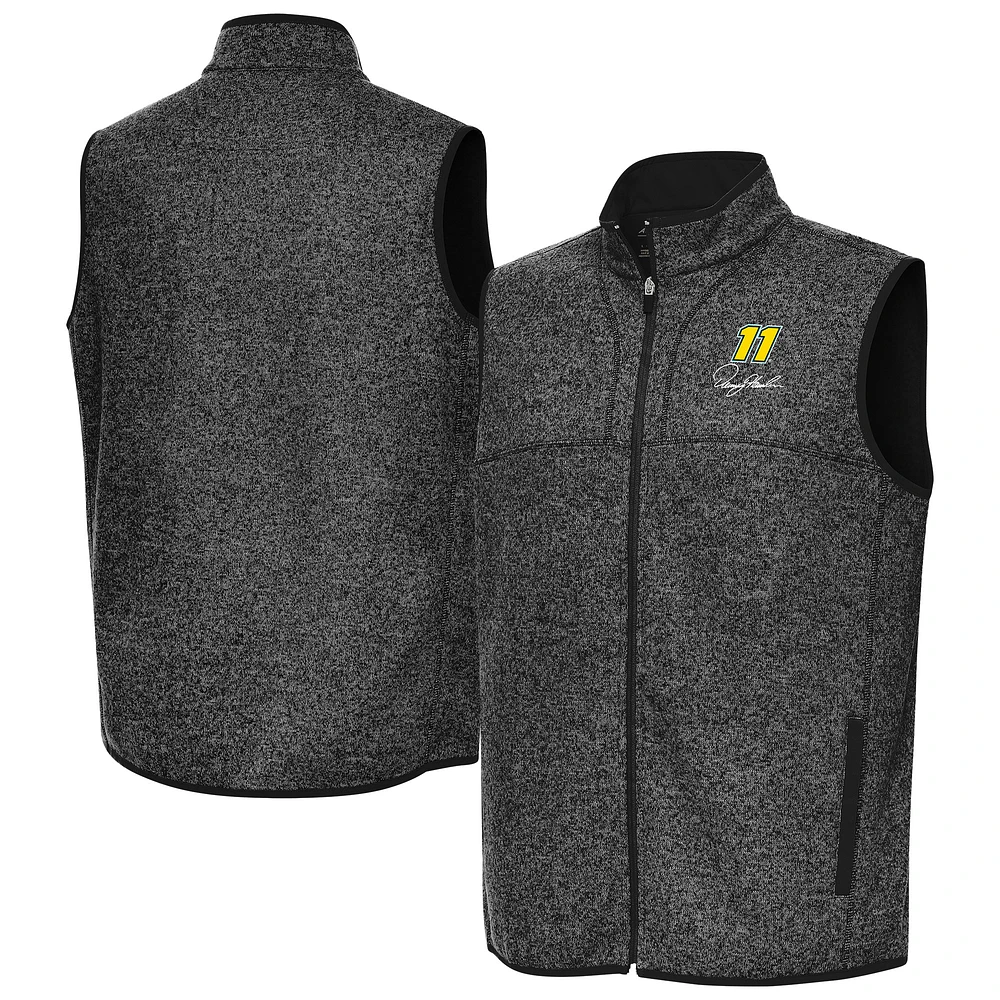 Men's Antigua Heather Black Denny Hamlin Fortune Full-Zip Vest