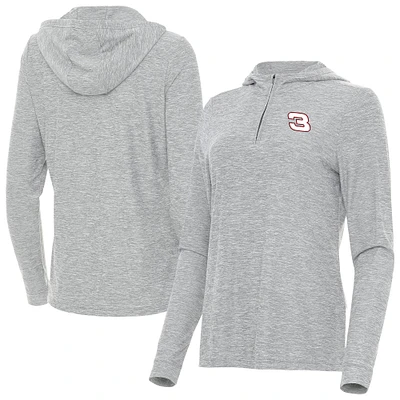 Women's Antigua  Heather Gray NASCAR Daybreak Quarter-Zip Pullover Hoodie