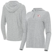 Women's Antigua  Heather Gray NASCAR Daybreak Quarter-Zip Pullover Hoodie