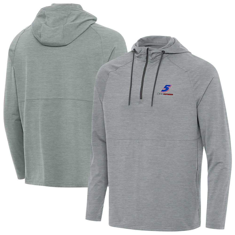 Men's Antigua Heather Gray Kyle Larson Spikes Quarter-Zip Pullover Hoodie