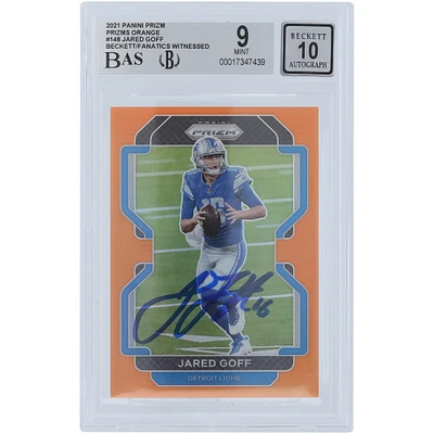 Jared Goff Detroit Lions Autographed 2021 Panini Prizm Orange #148 #/249 Beckett Fanatics Witnessed Authenticated 9/10 Card