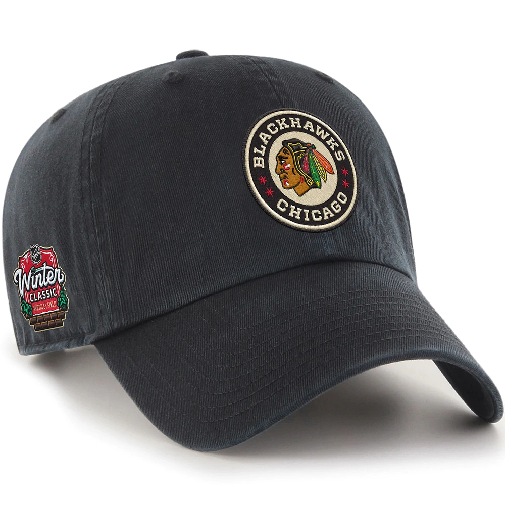 Men's '47 Black Chicago Blackhawks 2025 NHL Winter Classic Clean Up Adjustable Hat