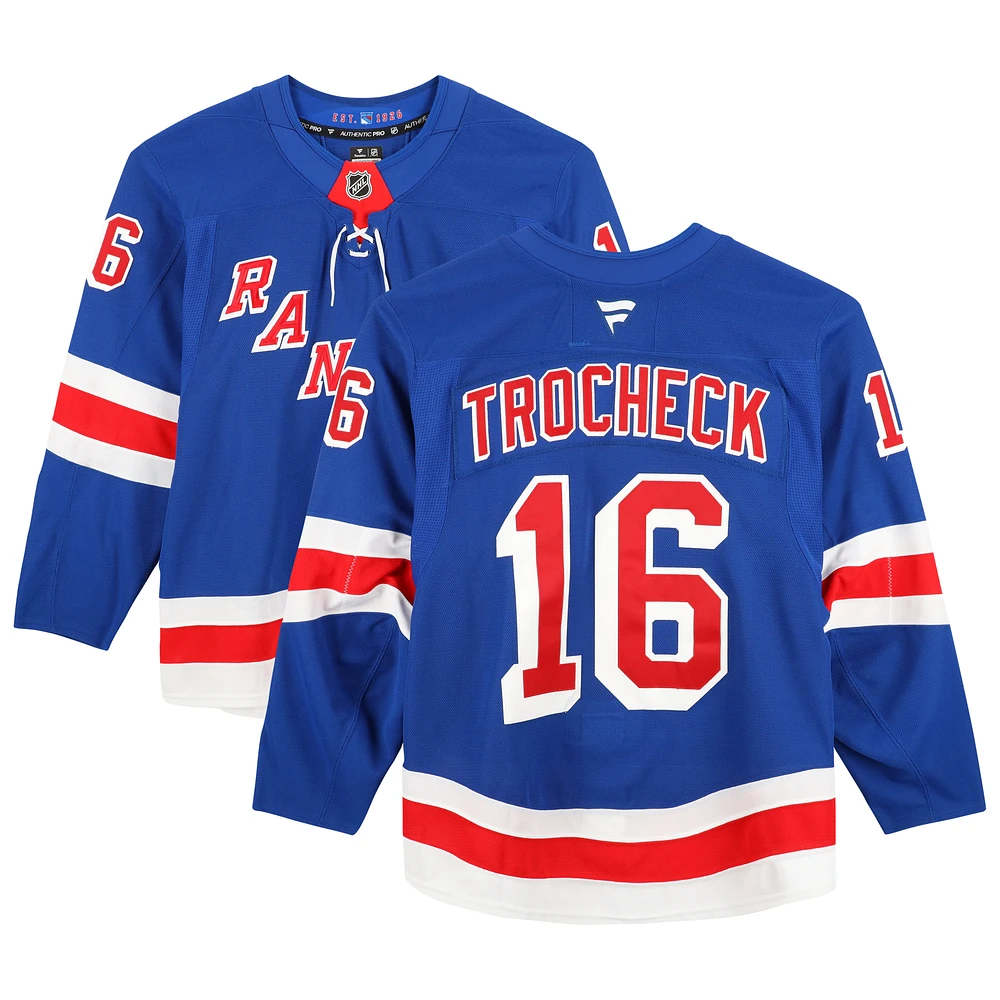 Vincent Trocheck New York Rangers Game-Used #16 Blue Fanatics Jersey vs. Utah Hockey Club on October 12, 2024