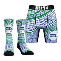 Unisex Rock Em Socks Seattle Seahawks Throwback Splash Underwear and Crew Combo Pack