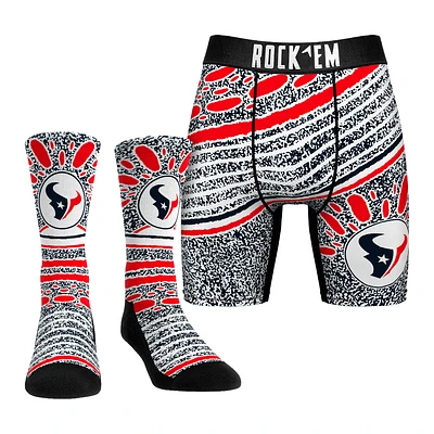 Unisex Rock Em Socks Houston Texans Throwback Splash Underwear and Crew Combo Pack