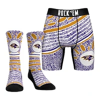Unisex Rock Em Socks Baltimore Ravens Throwback Splash Underwear and Crew Combo Pack