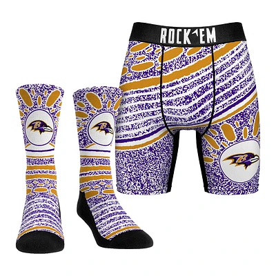 Unisex Rock Em Socks Baltimore Ravens Throwback Splash Underwear and Crew Combo Pack