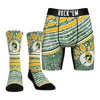 Unisex Rock Em Socks Green Bay Packers Throwback Splash Underwear and Crew Combo Pack