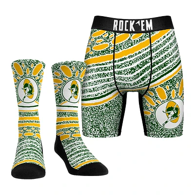 Unisex Rock Em Socks Green Bay Packers Throwback Splash Underwear and Crew Combo Pack
