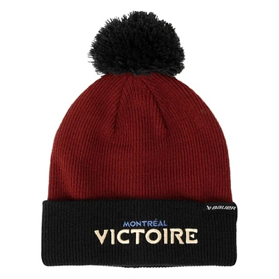 Unisex Red/Black Montreal Victoire Two-Tone Cuffed Knit Hat with Pom