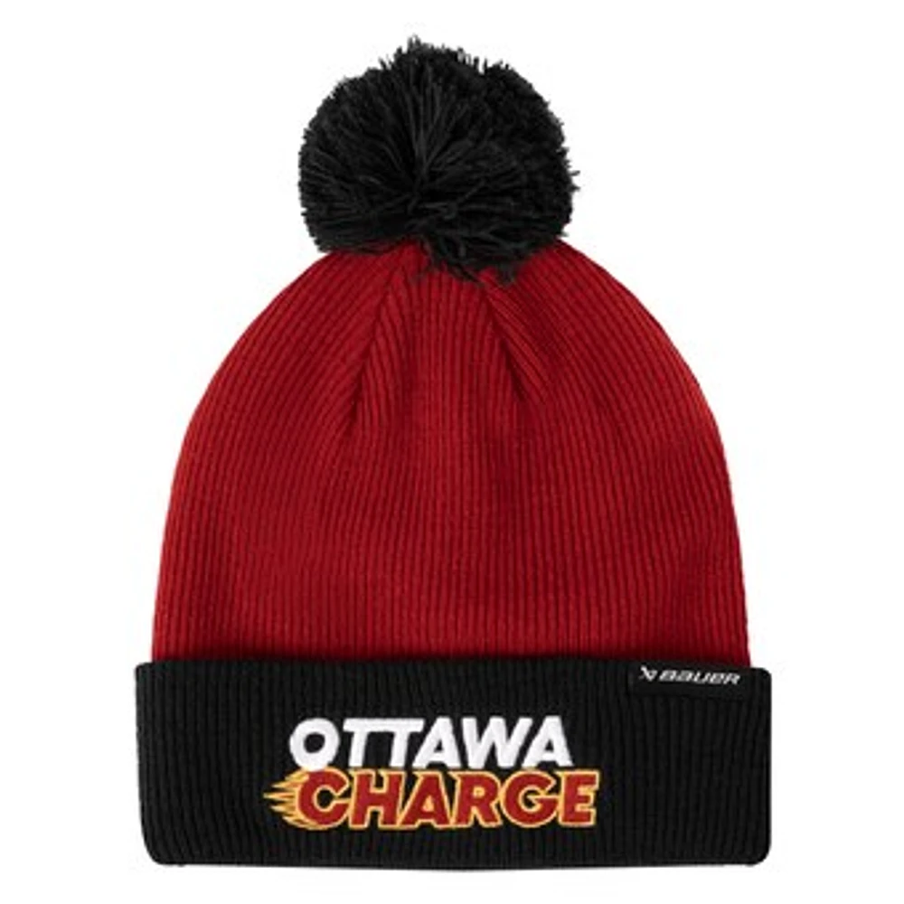 Unisex Red/Black Ottawa Charge Two-Tone Cuffed Knit Hat with Pom