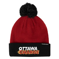 Unisex Red/Black Ottawa Charge Two-Tone Cuffed Knit Hat with Pom