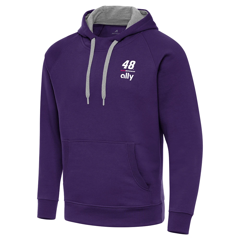 Men's Antigua Purple Alex Bowman Fleece Victory Pullover Hoodie