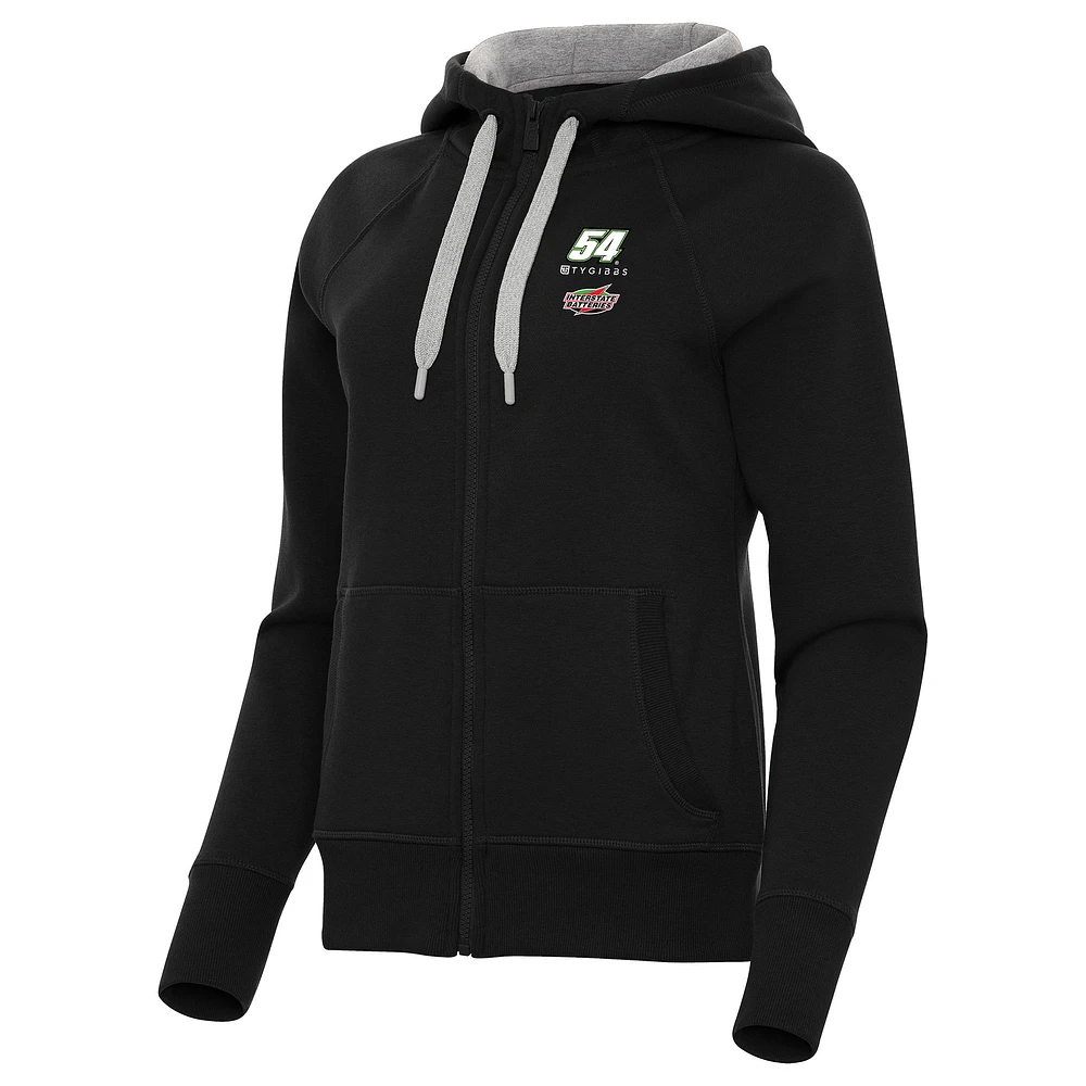 Women's Antigua Black Ty Gibbs Interstate Batteries Victory Raglan Full-Zip Hoodie