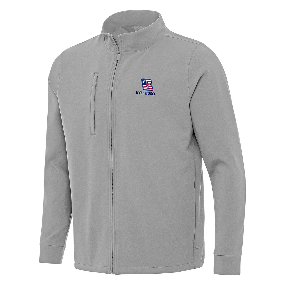 Men's Antigua Gray Kyle Busch Regard Full-Zip Jacket