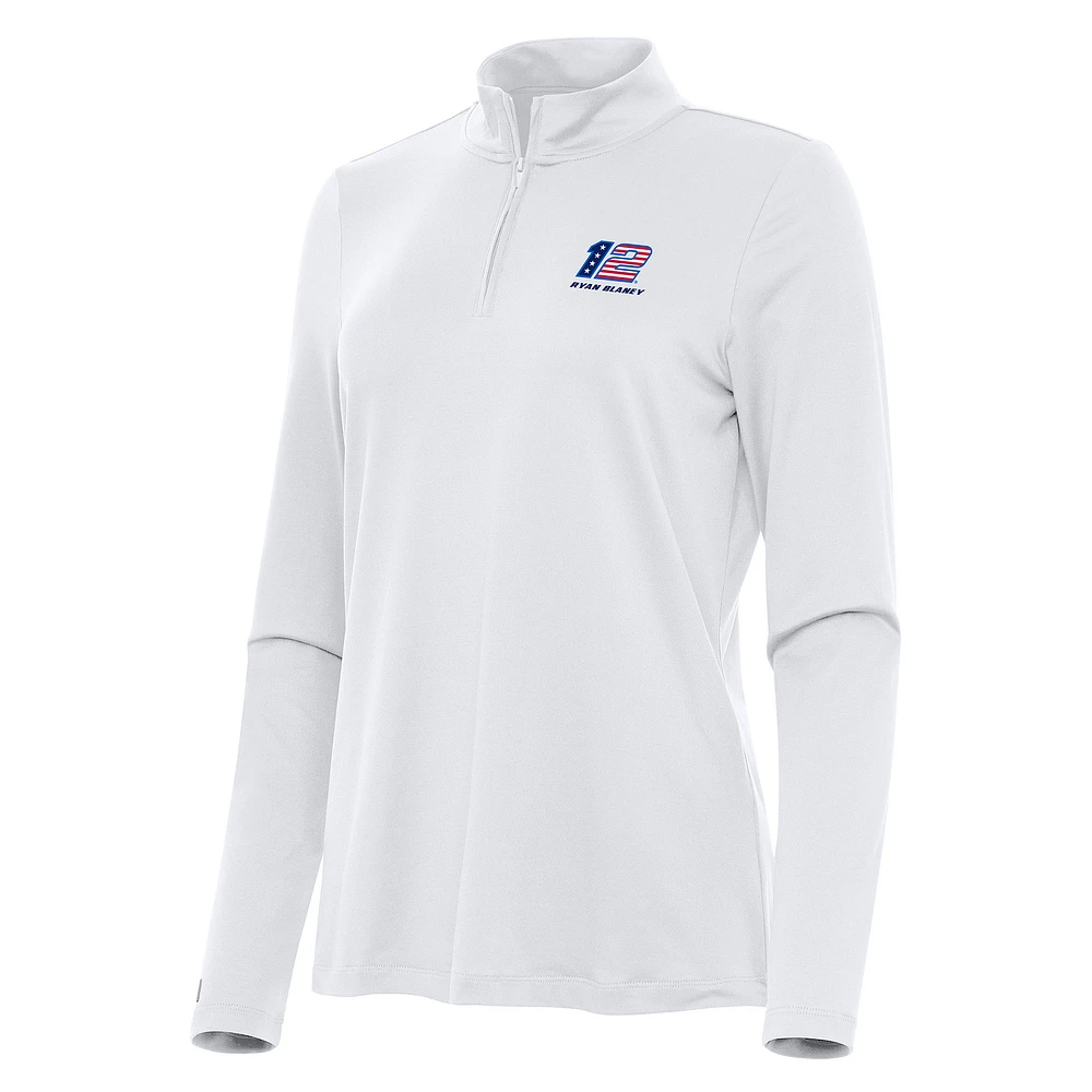 Women's Antigua White Ryan Blaney Reprocess Quarter-Zip Top
