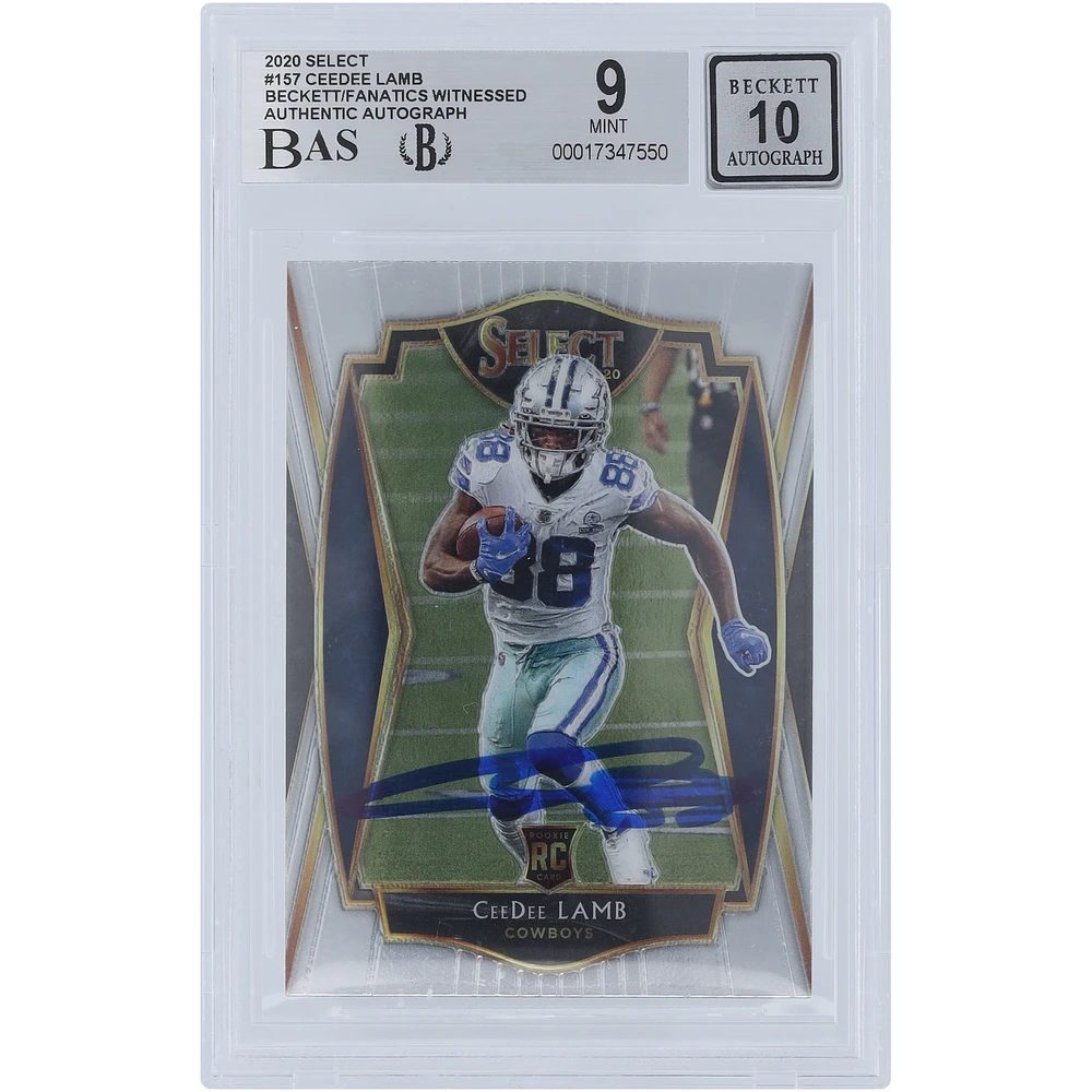 CeeDee Lamb Dallas Cowboys Autographed 2020 Panini Select #157 Beckett Fanatics Witnessed Authenticated 9/10 Rookie Card