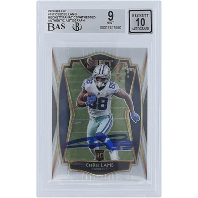 CeeDee Lamb Dallas Cowboys Autographed 2020 Panini Select #157 Beckett Fanatics Witnessed Authenticated 9/10 Rookie Card
