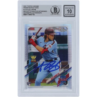 Alec Bohm Philadelphia Phillies Autographed 2021 Topps Chrome Prism Refractor #119 Beckett Fanatics Witnessed Authenticated 10 Rookie Card