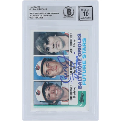 Cal Ripken Jr. Baltimore Orioles Autographed 1982 Topps #21 Beckett Fanatics Witnessed Authenticated 10 Rookie Card with "Ironman" Inscription