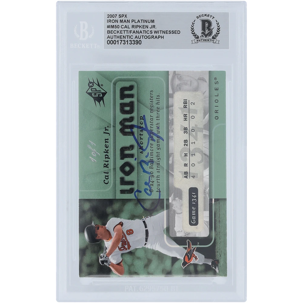 Cal Ripken Jr. Baltimore Orioles Autographed 2007 Upper Deck SPX Iron Man Platinum #IM-50 #1/1 Beckett Fanatics Witnessed Authenticated Card