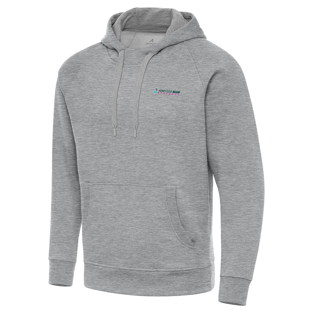 Men's Antigua Heather Gray Homestead-Miami Speedway Victory Pullover Hoodie