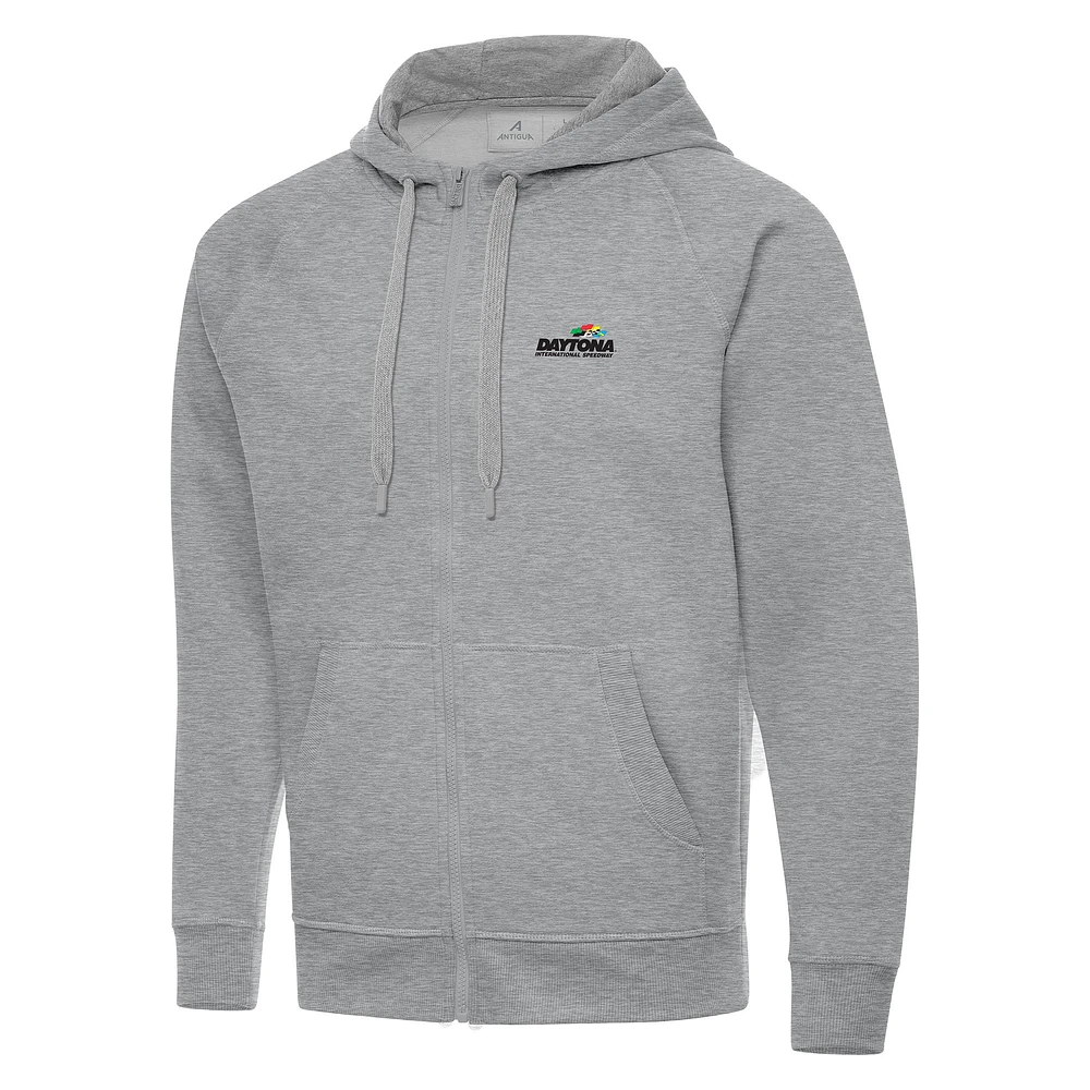 Men's Antigua Heather Gray Daytona International Speedway Full-Zip Hoodie
