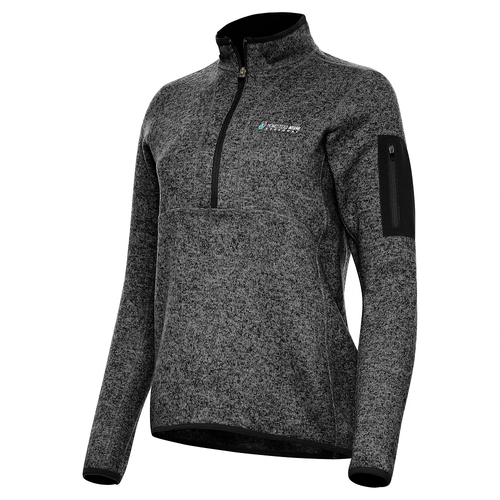 Women's Antigua  Heather Black Homestead-Miami Speedway Fortune 1/2-Zip Pullover Top