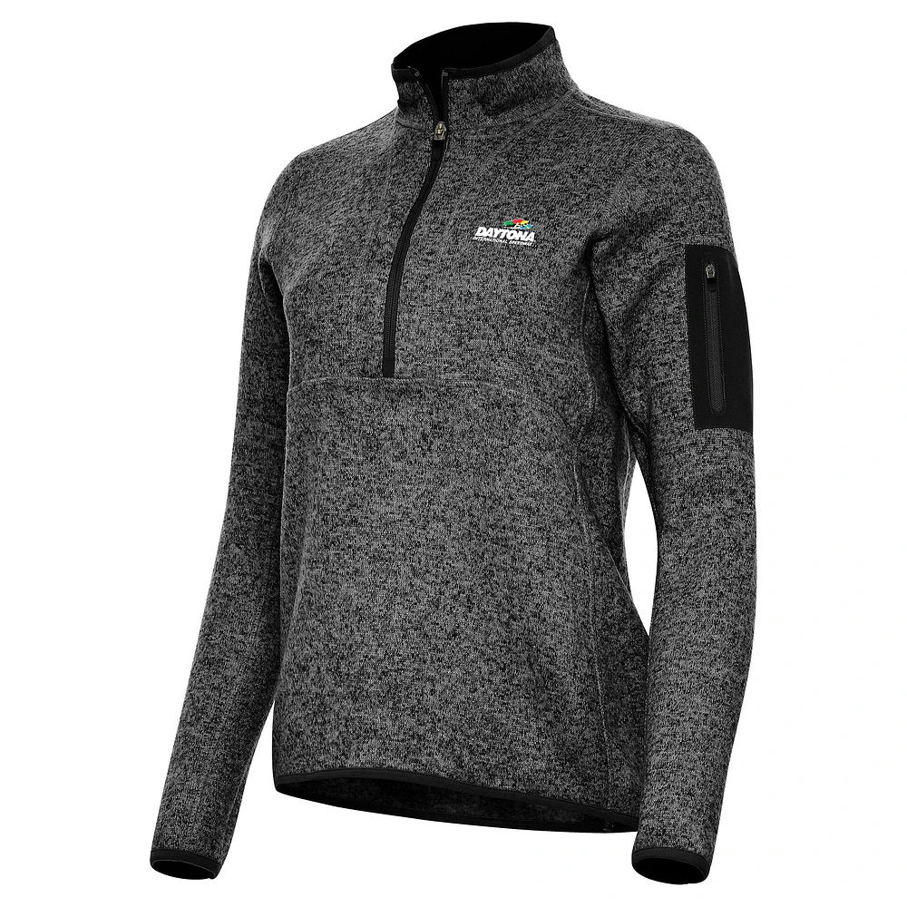 Women's Antigua Heather Daytona International Speedway Fortune 1/2-Zip Pullover Top