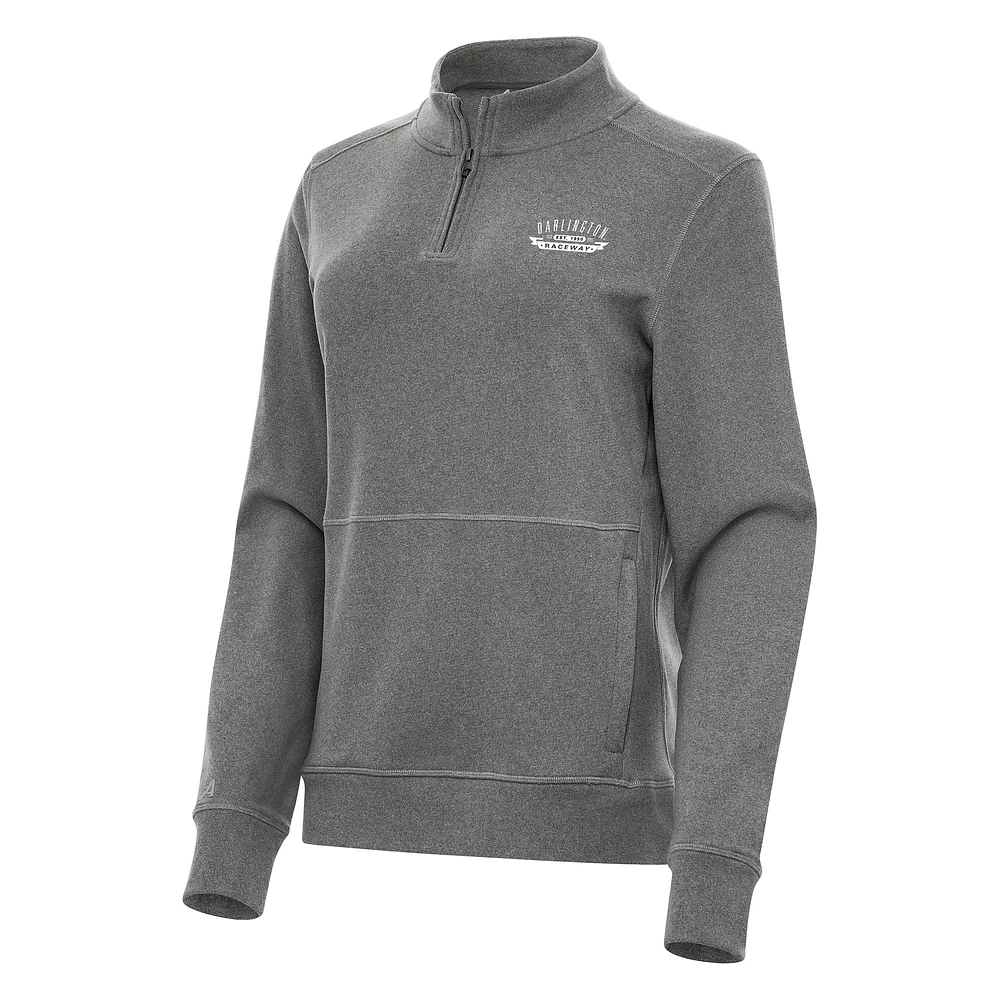 Women's Antigua Heather Black Darlington Raceway Crush Quarter-Zip Jacket
