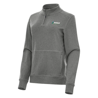 Women's Antigua Heather Black Michigan International Speedway Crush Quarter-Zip Jacket