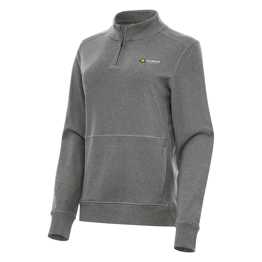 Women's Antigua Heather Black Kansas Speedway Crush Quarter-Zip Jacket
