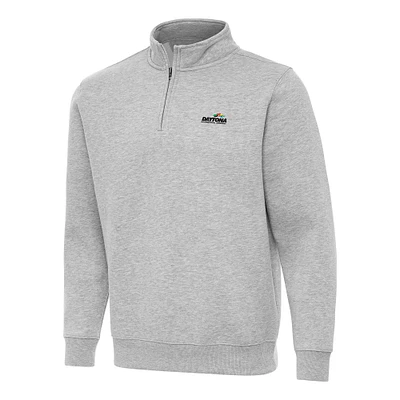 Men's Antigua Heather Gray Daytona International Speedway Victory Quarter-Zip Pullover Top