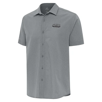 Men's Antigua Gray Darlington Raceway Activate Full-Button Short Sleeve Top