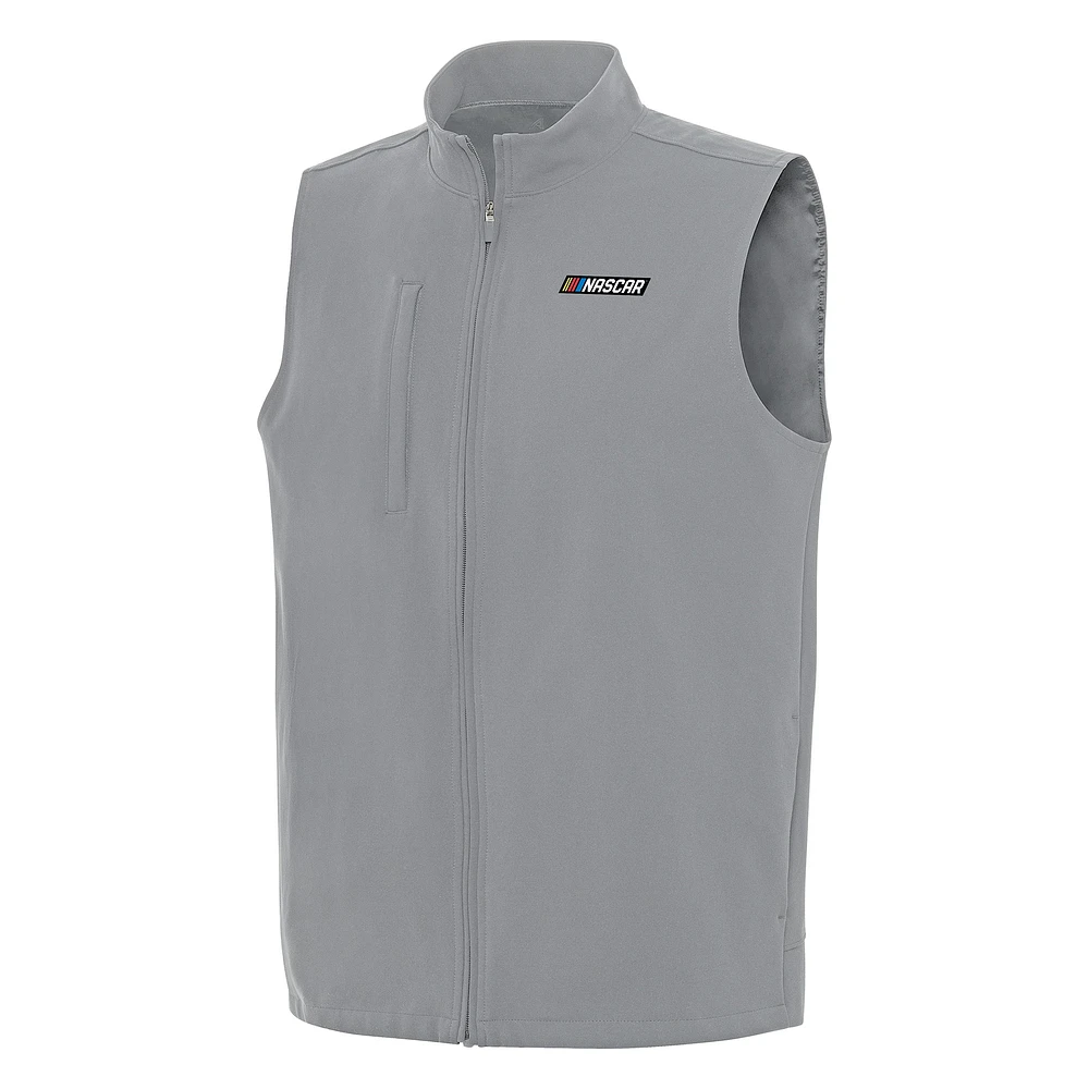 Men's Antigua Gray NASCAR Merchandise Regard Full-Zip Vest
