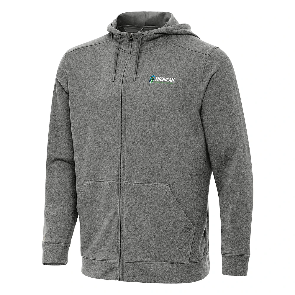 Men's Antigua Heather Michigan International Speedway Effortless Full-Zip Hoodie