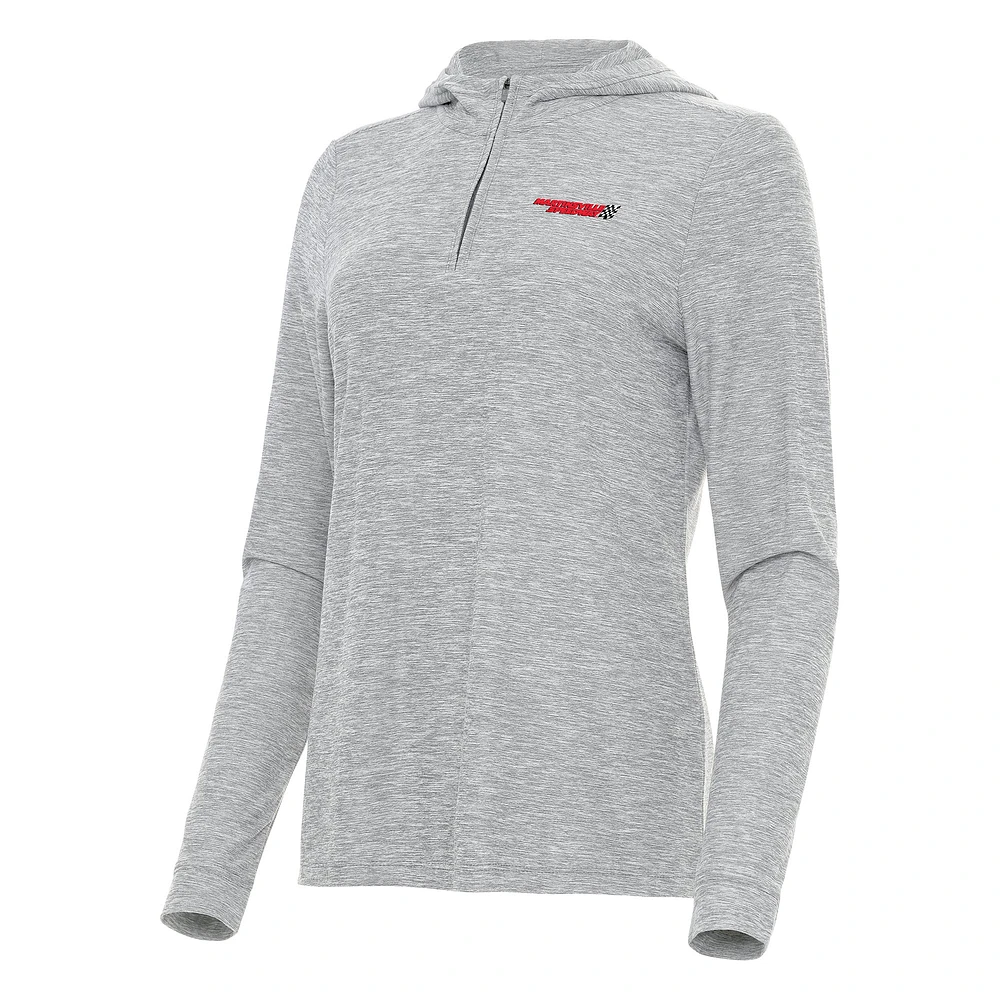 Women's Antigua Heather Gray Martinsville Speedway Daybreak Quarter-Zip Pullover Hoodie