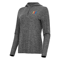 Women's Antigua  Heather Black NASCAR Daybreak Quarter-Zip Pullover Hoodie
