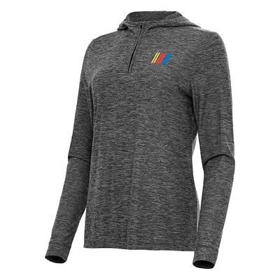 Women's Antigua  Heather Black NASCAR Daybreak Quarter-Zip Pullover Hoodie