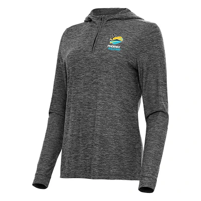 Women's Antigua  Heather Black Phoenix Raceway Daybreak Quarter-Zip Pullover Hoodie