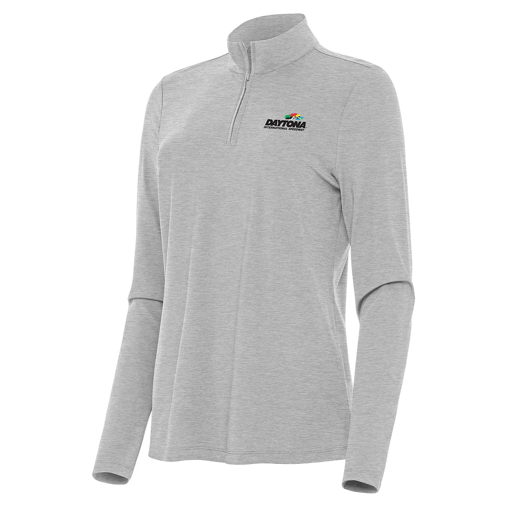 Women's Antigua Heather Gray Daytona International Speedway Bright Quarter-Zip Top