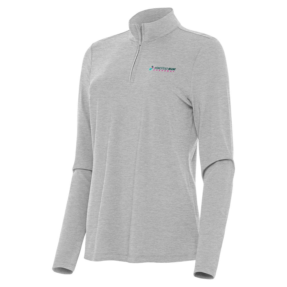 Women's Antigua Heather Gray Homestead-Miami Speedway Bright Quarter-Zip Top