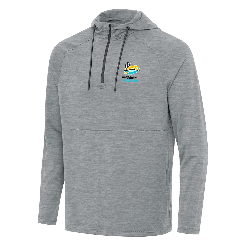 Men's Antigua Heather Gray Phoenix Raceway Spikes Raglan Quarter-Zip Hoodie