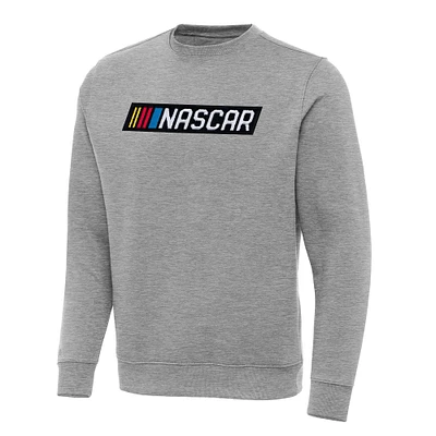 Men's Antigua  Heather Gray NASCAR Victory Crewneck Pullover Sweatshirt