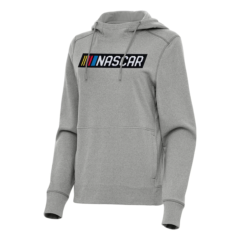Women's Antigua Heather Gray NASCAR Justice Pullover Hoodie
