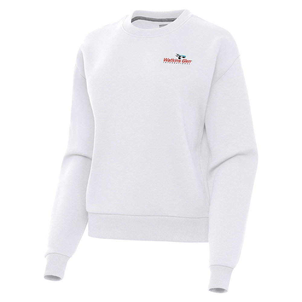Women's Antigua White Watkins Glen International Victory Pullover Sweatshirt