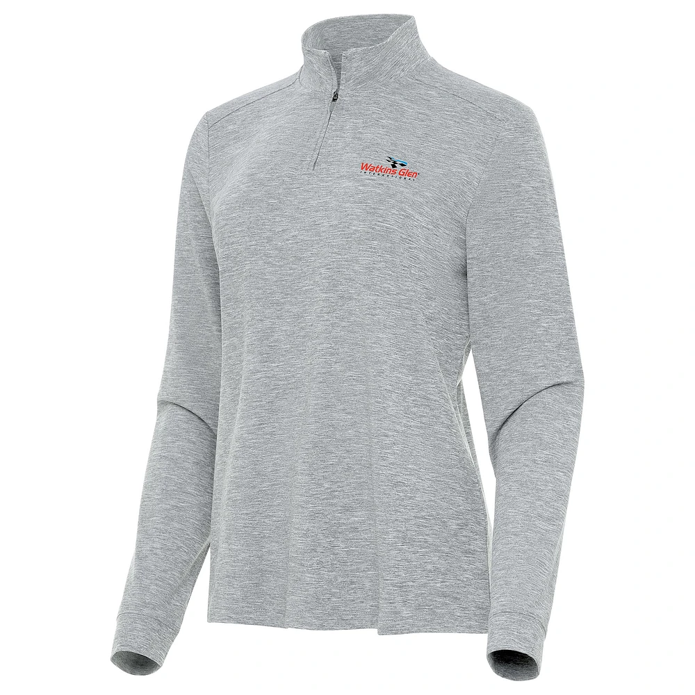 Women's Antigua Heather Gray Watkins Glen International Mentor Long Sleeve Quarter-Zip Mock Polo